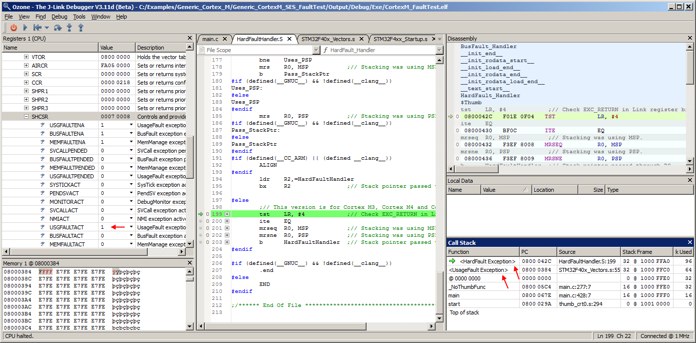 Usage fault exception.