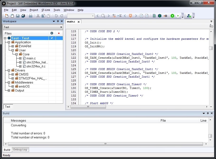I-CUBE-embOS expansion for STM32CubeMX compiled in IAR Embedded Workbench