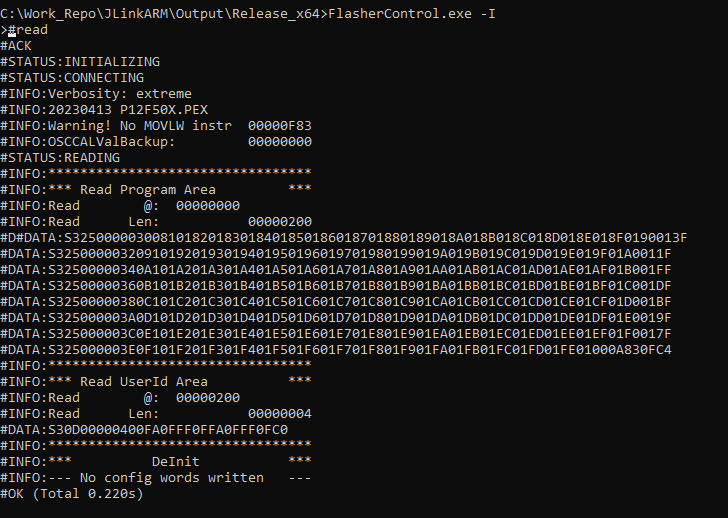 FlasherControl.exe example for interactive #read command