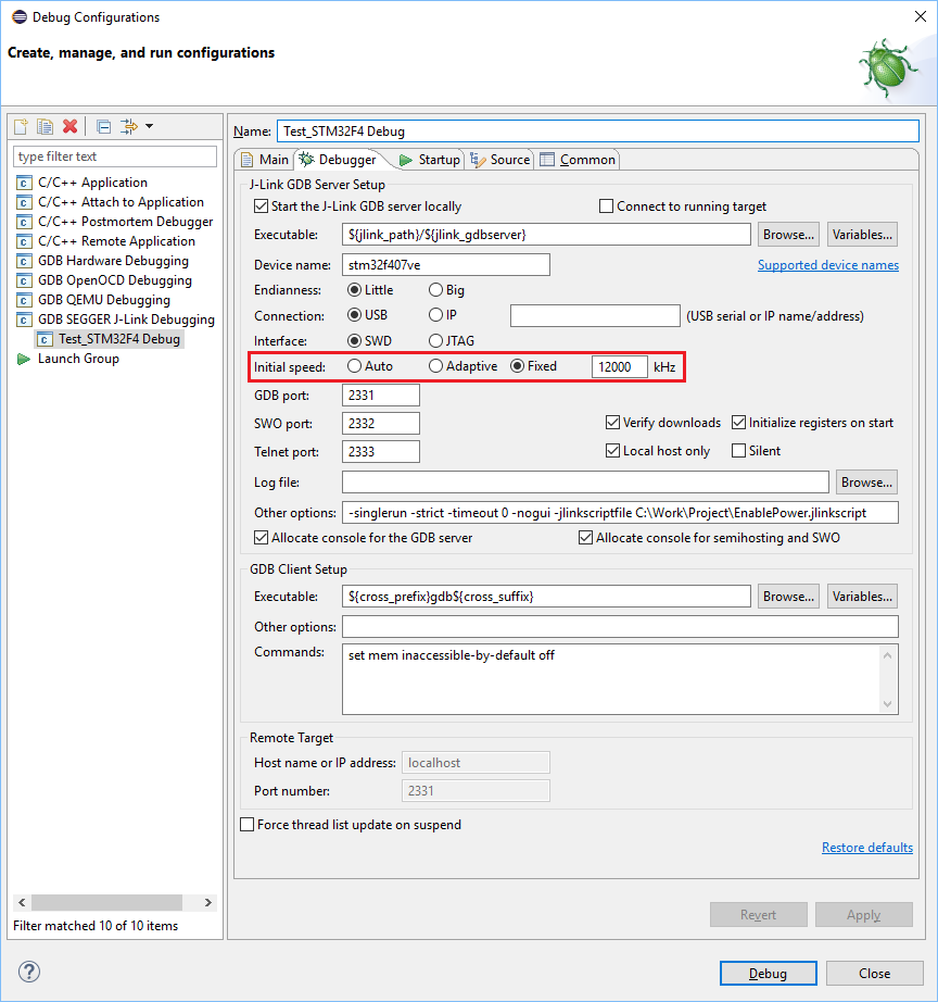 Eclipse JLinkDebugConf Debugger TargetInterfaceSpeed Initial.png