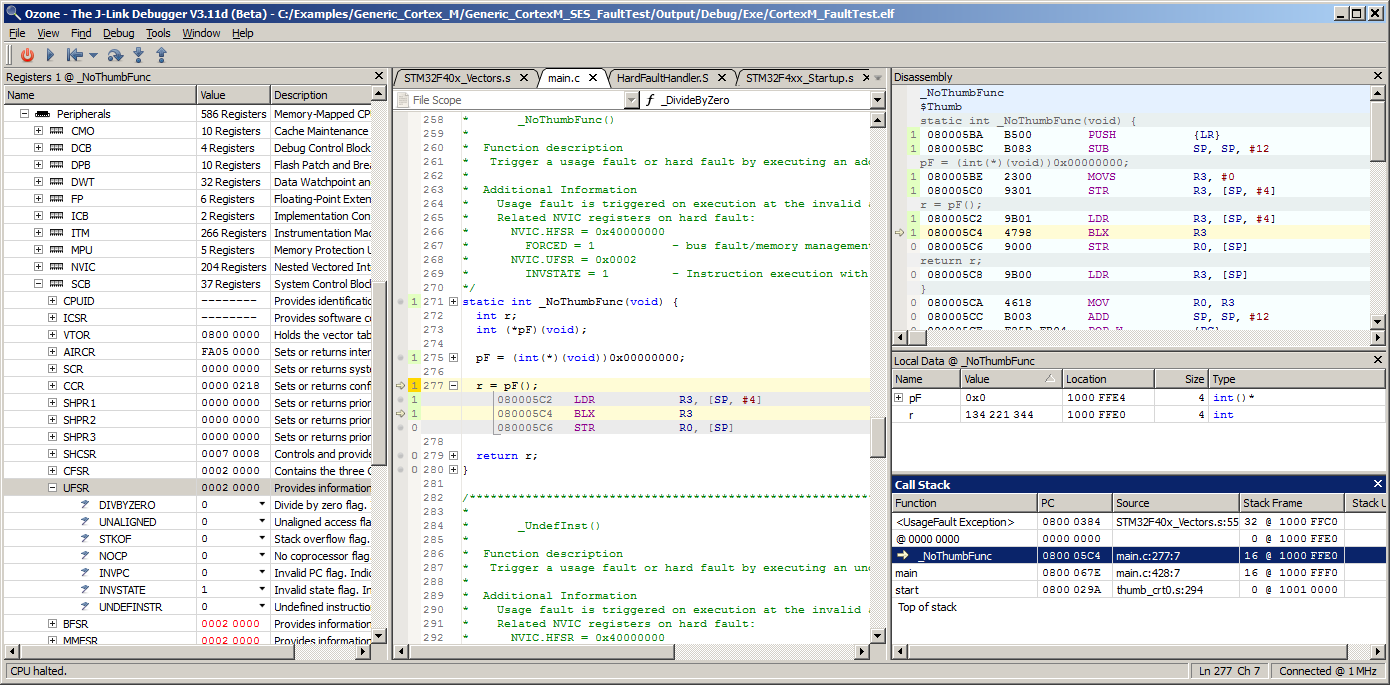 Usage fault exception.