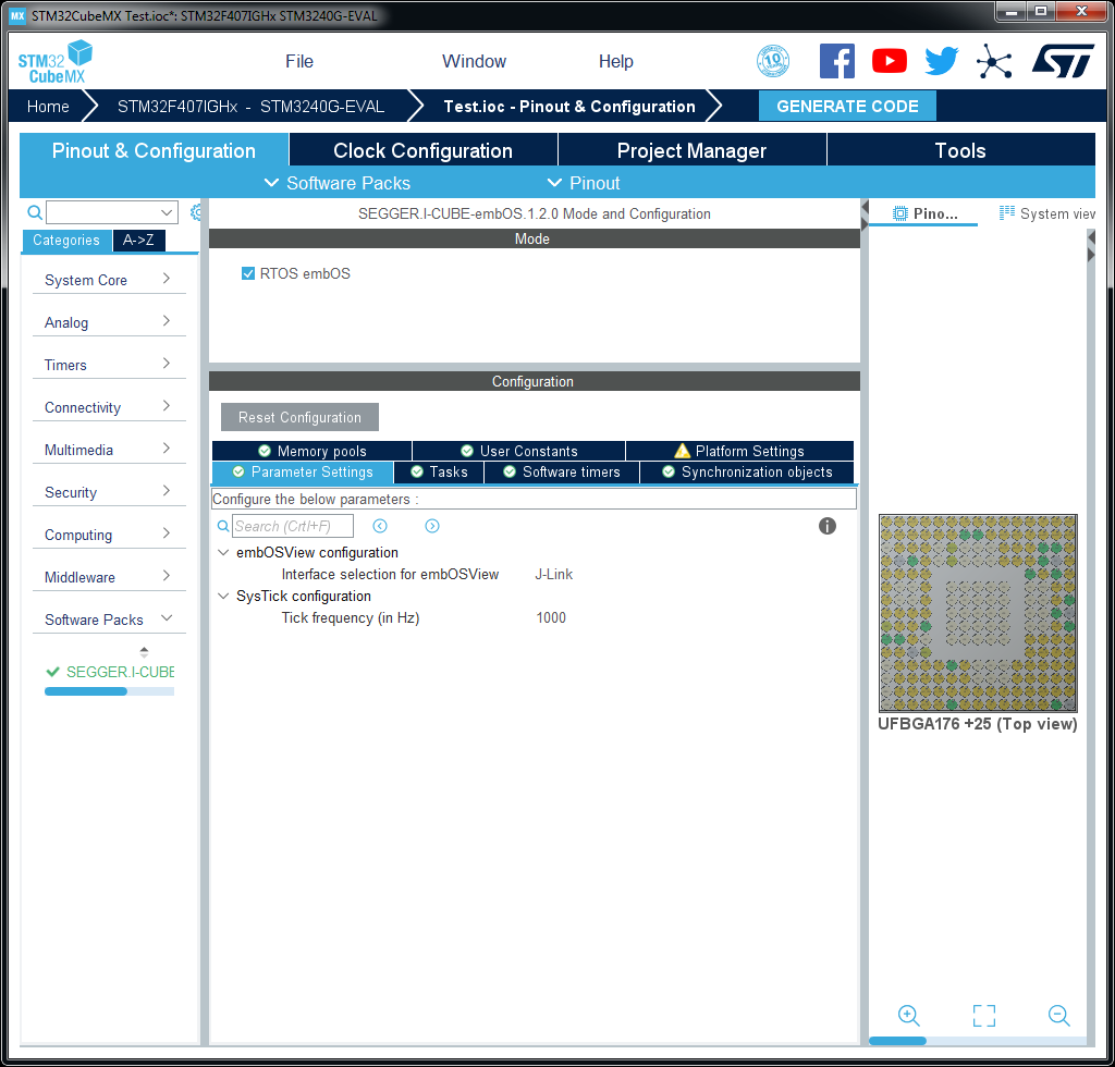 I-CUBE-embOS expansion for STM32CubeMX project enabled in STM32CubeMX