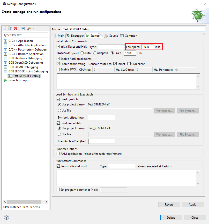Eclipse JLinkDebugConf Startup TargetInterfaceSpeed ResetHalt.png