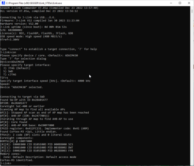 AnalogDevices EV-ADuCM430ARDZ JLinkCommander Connect.PNG