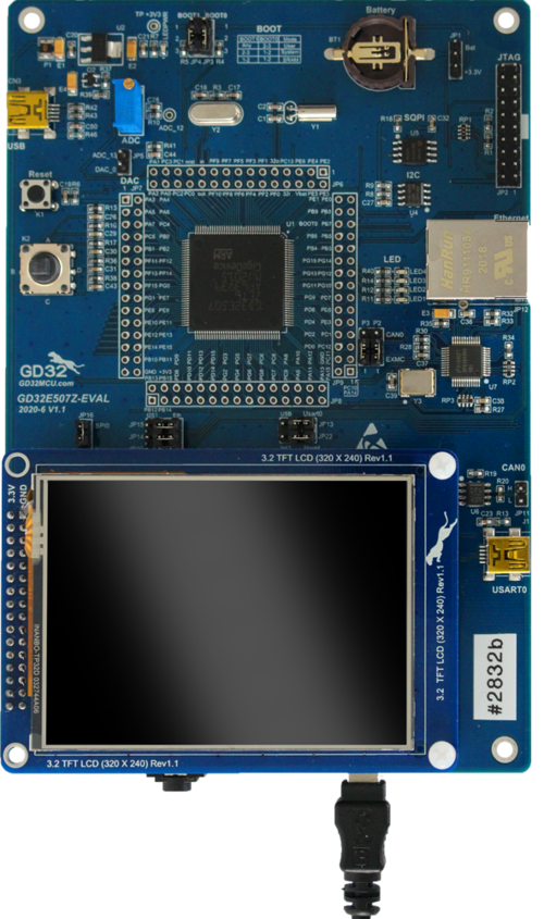 GD32E507Z-EVAL wired with jumper cables