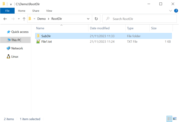 Screenshot of the root directory of the target file system.