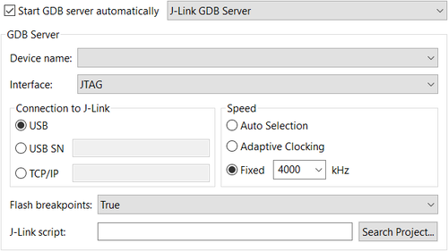 JLink Debug settings