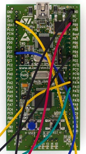 ST STM32VLDISCOVERY wired with jumper cables