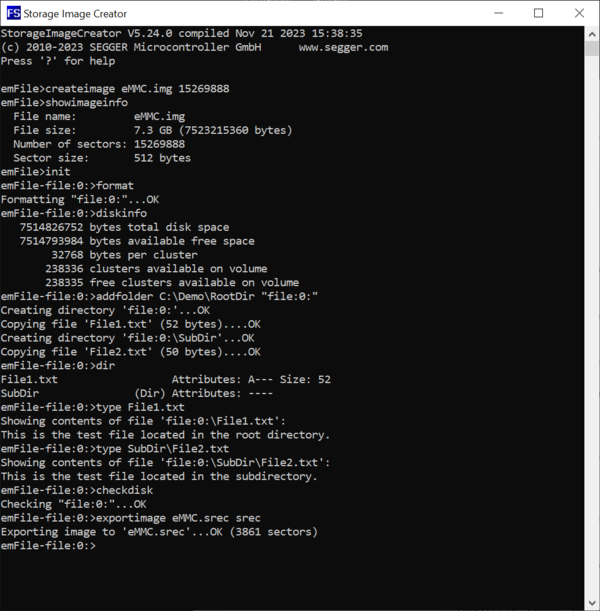 Screenshot of the ExportImage command that saves the contents of all valid storage blocks to a separate file in Motorola S-record format.